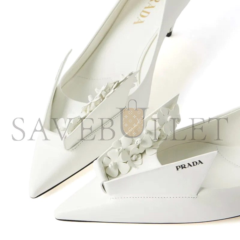 Pra*a white floral appliquÉ leather heel